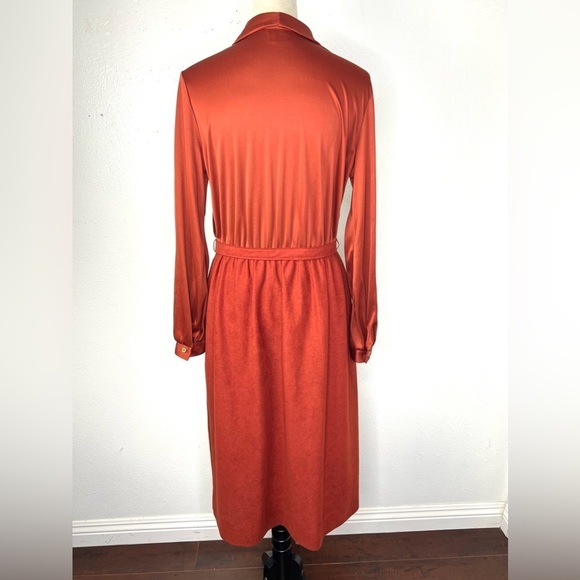 VINTAGE 1970s Sunshine Alley Secretary Dress Rust Orange Midi Matching Vest Vtg - Picture 3 of 13